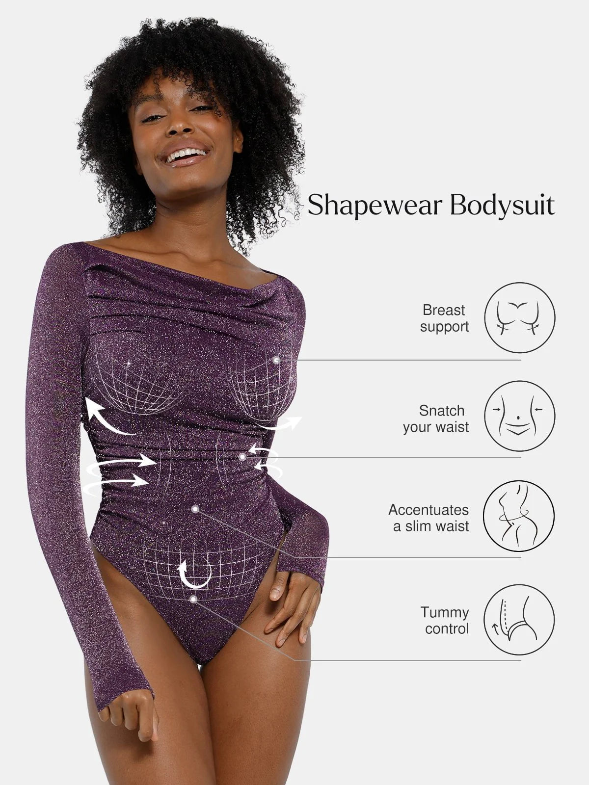 Shapewear Metalik Örgü Uzun Kollu İnceltici Bodysuit