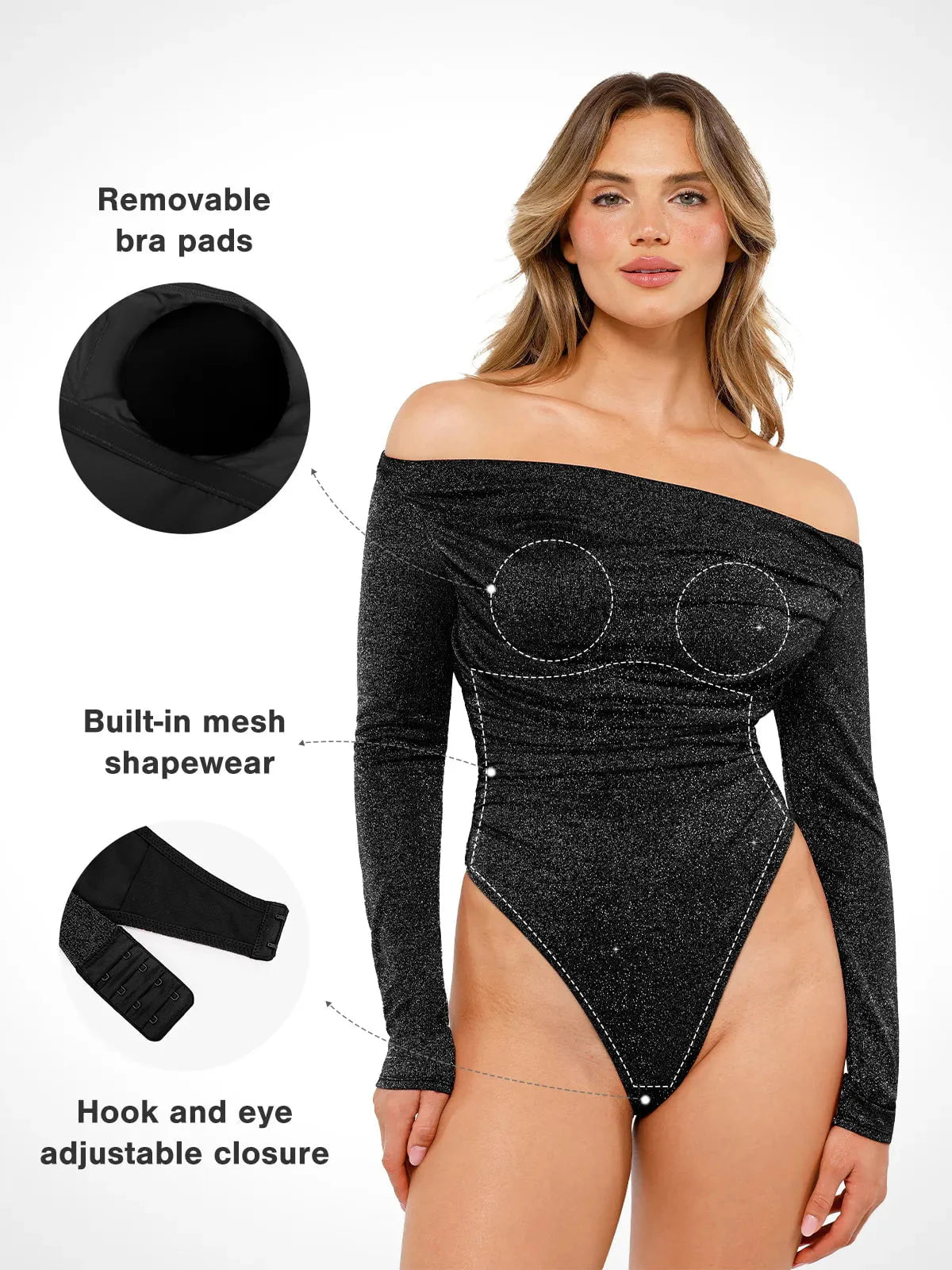 Shapewear Metalik Örgü Uzun Kollu İnceltici Bodysuit