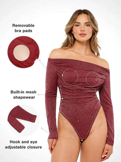 Shapewear Metalik Örgü Uzun Kollu İnceltici Bodysuit