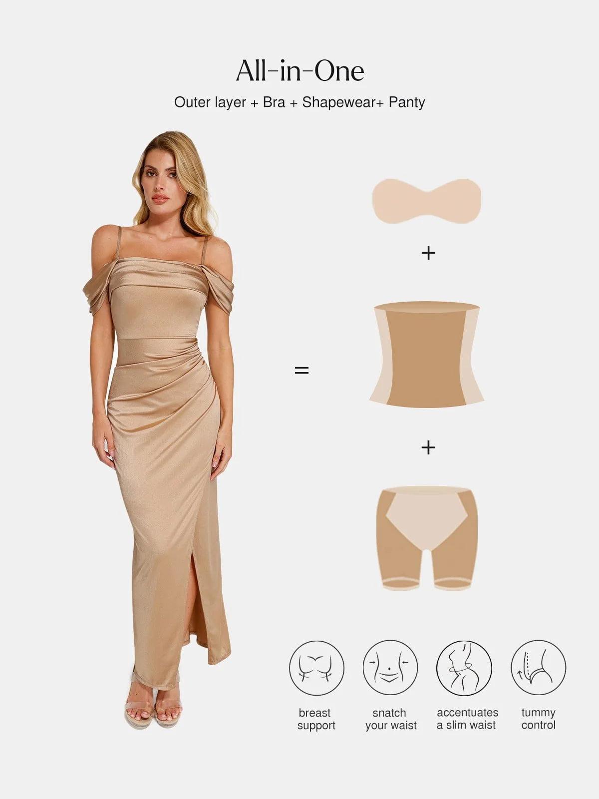 Shapewear Kapalı Omuz Shine Dantelli Şekillendirici Maksi Elbise