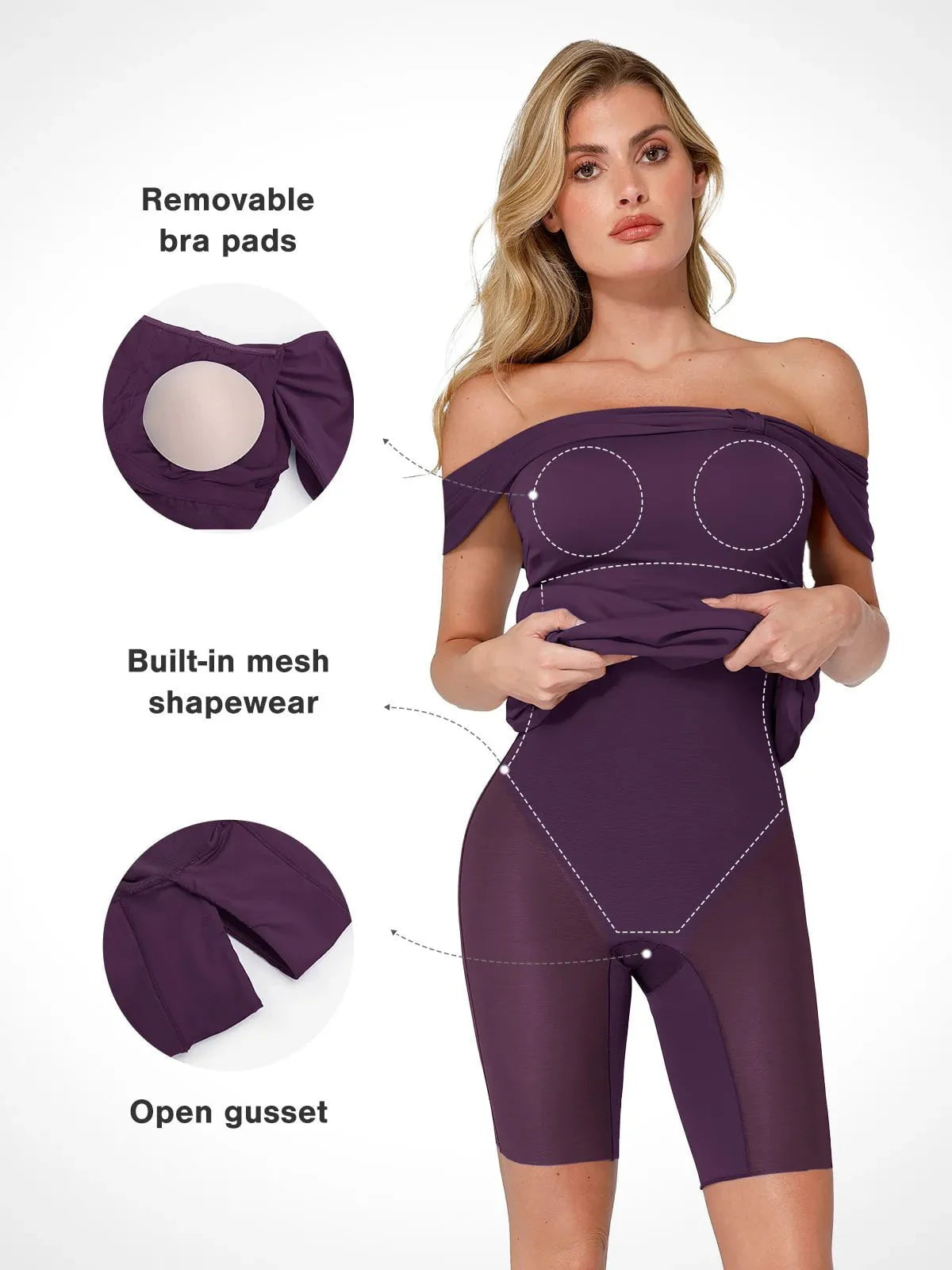 Shapewear Omuzları Açık İnce Kolonlu Maksi Elbise