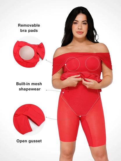 Shapewear Omuzları Açık İnce Maksi Elbise