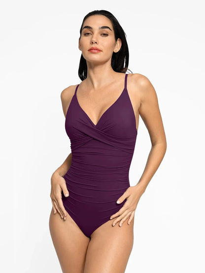 Shapewear Dantelli Çapraz Ön Şekillendirici Tek Parça Mayo