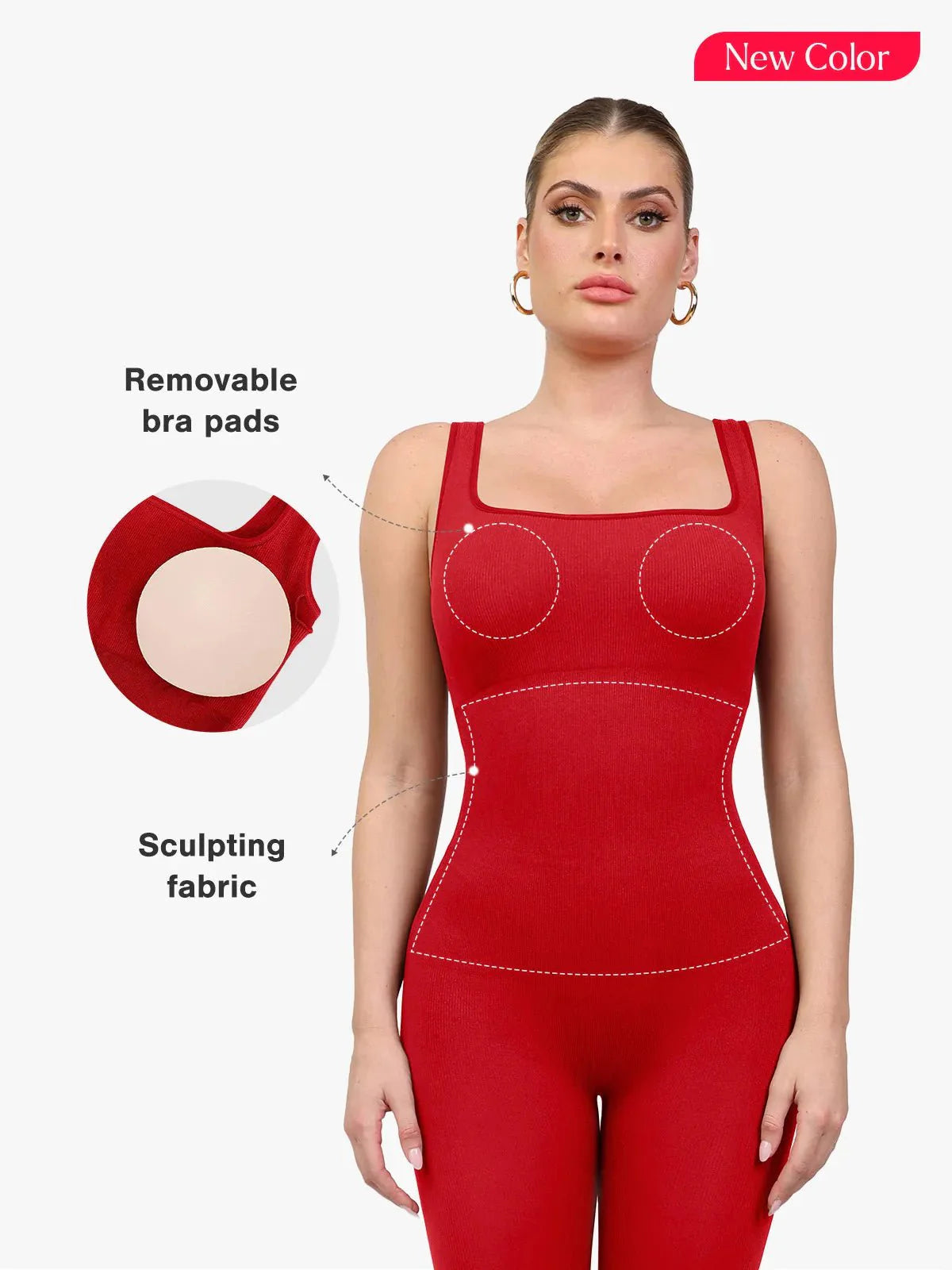 Shapewear Dikişsiz Kare Yaka Kolsuz Egzersiz Tulumu