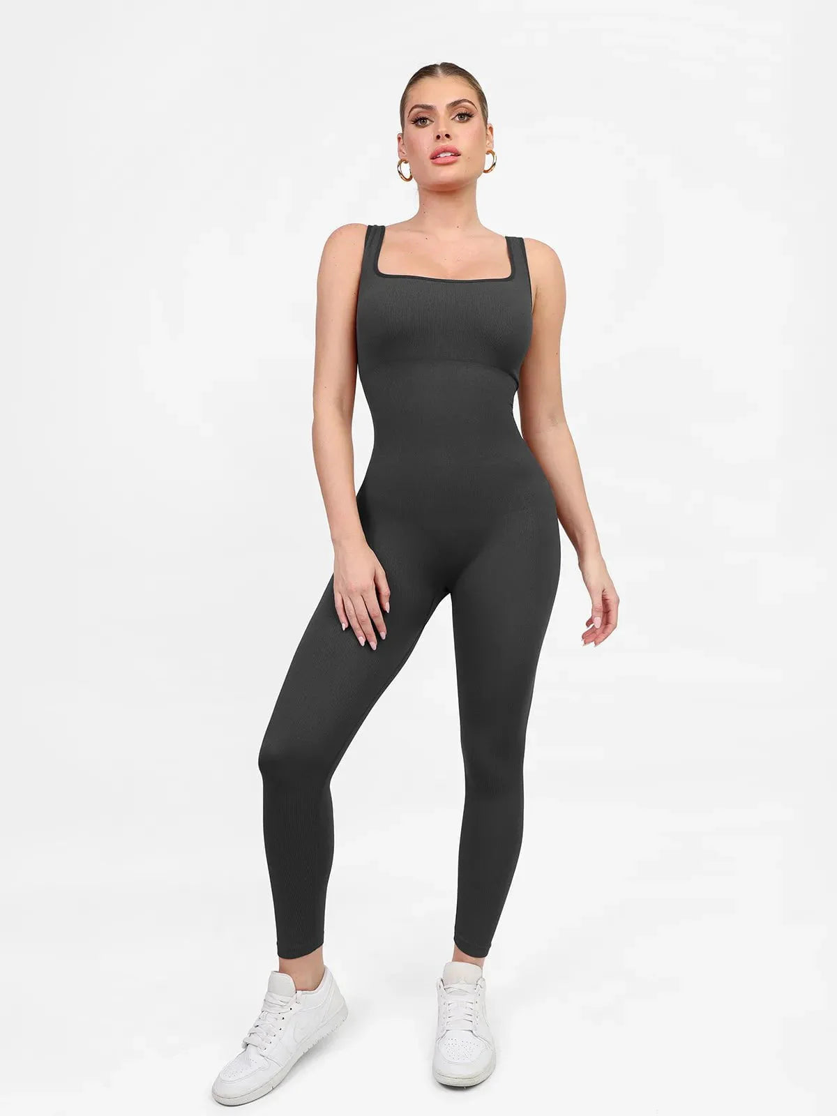 Shapewear Kare Yaka Dikişsiz Kolsuz Egzersiz Tulumu