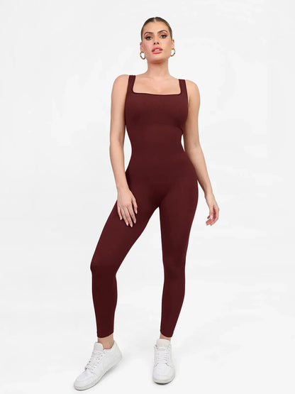 Shapewear Kare Yaka Dikişsiz Kolsuz Egzersiz Tulumu