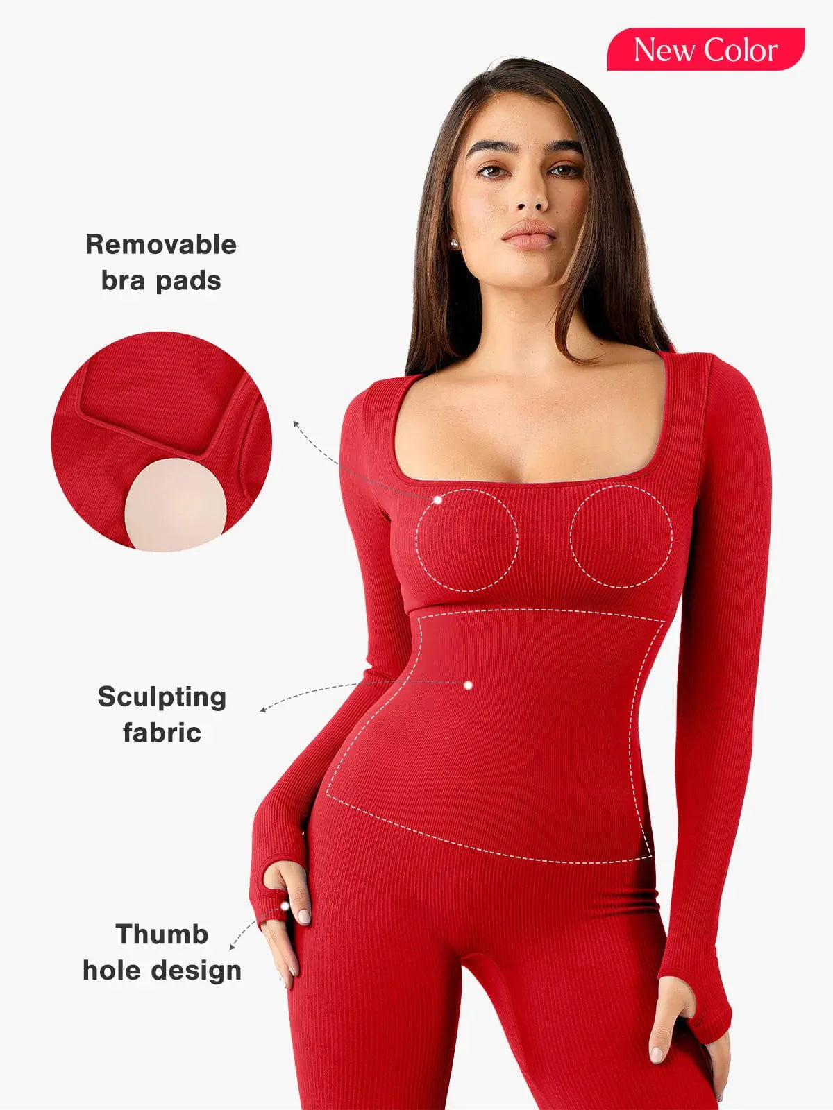 Shapewear Dikişsiz Başparmak Delikli Uzun Kollu Tulum