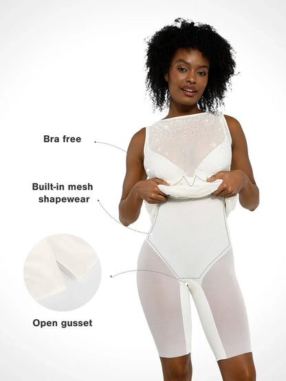 Shapewear İkisi Bir Arada Isı Ayarlı Kristal Örgü İnce Midi Elbise