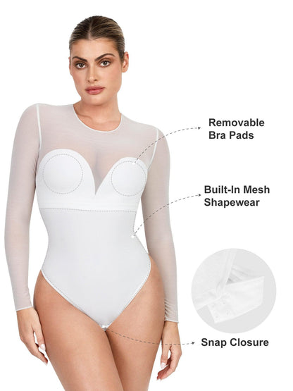 Shapewear İllüzyon File Uzun Kollu Karın Kontrol Bodysuit