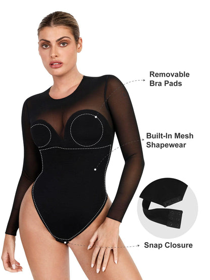 Shapewear İllüzyon File Uzun Kollu Karın Kontrol Bodysuit