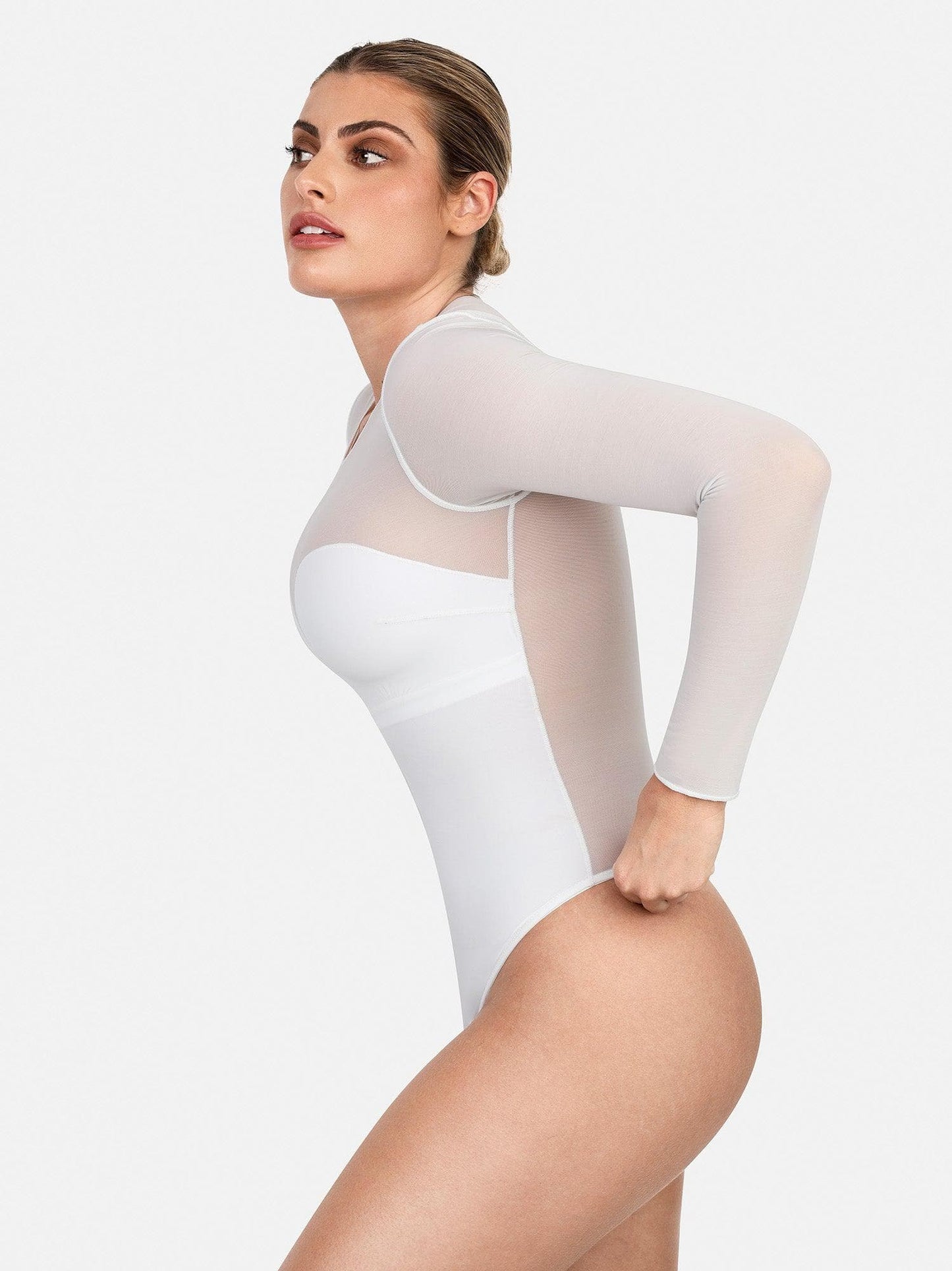 Shapewear İllüzyon File Uzun Kollu Karın Kontrol Bodysuit