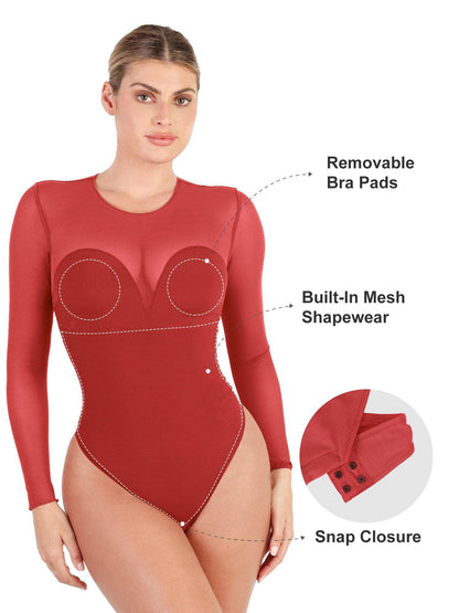 Shapewear İllüzyon File Uzun Kollu Karın Kontrol Bodysuit