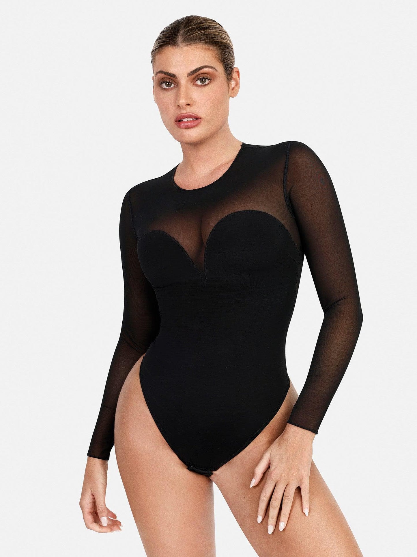 Shapewear İllüzyon File Uzun Kollu Karın Kontrol Bodysuit