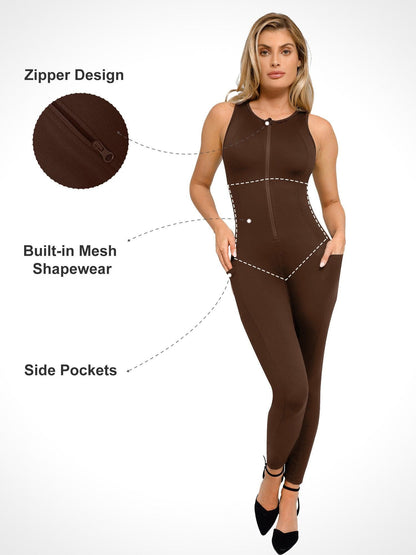 Shapewear Kolsuz Vücut Şekillendirici Fermuarlı Ön Tulum