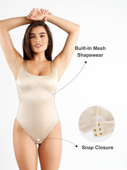 Shapewear Kare Yaka Toparlayıcı Parlak Tanga Bodysuit