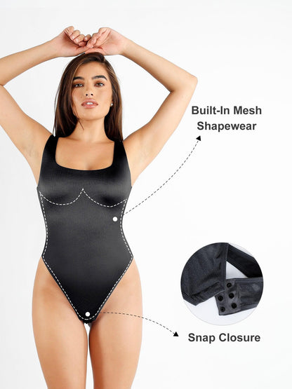 Shapewear Kare Yaka Toparlayıcı Parlak Tanga Bodysuit