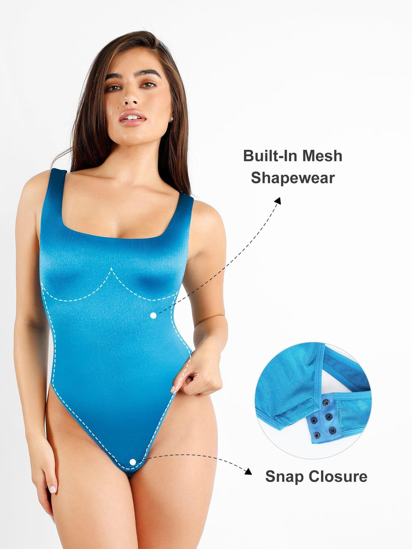 Shapewear Kare Yaka Toparlayıcı Parlaklık Tanga Bodysuit