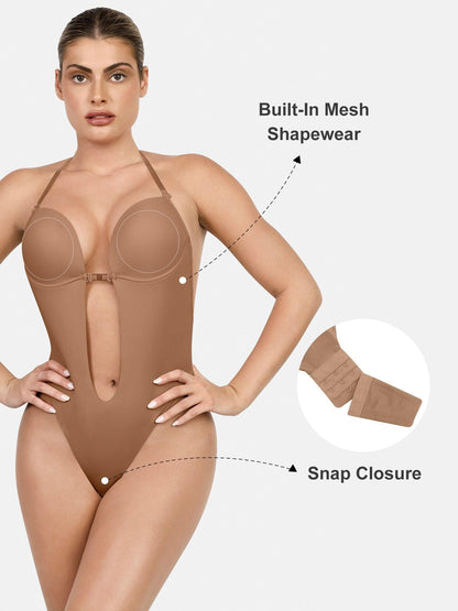 Shapewear Halter Askılı Derin U Şekillendirici Sırtsız Bodysuit