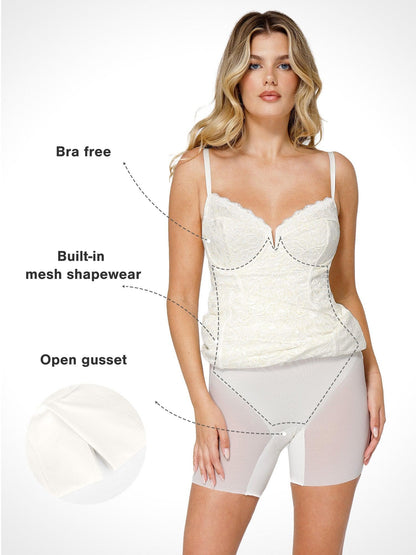 Shapewear Tamamı Dantelli Kum Saati Korse Yandan Yırtmaçlı Midi Elbise