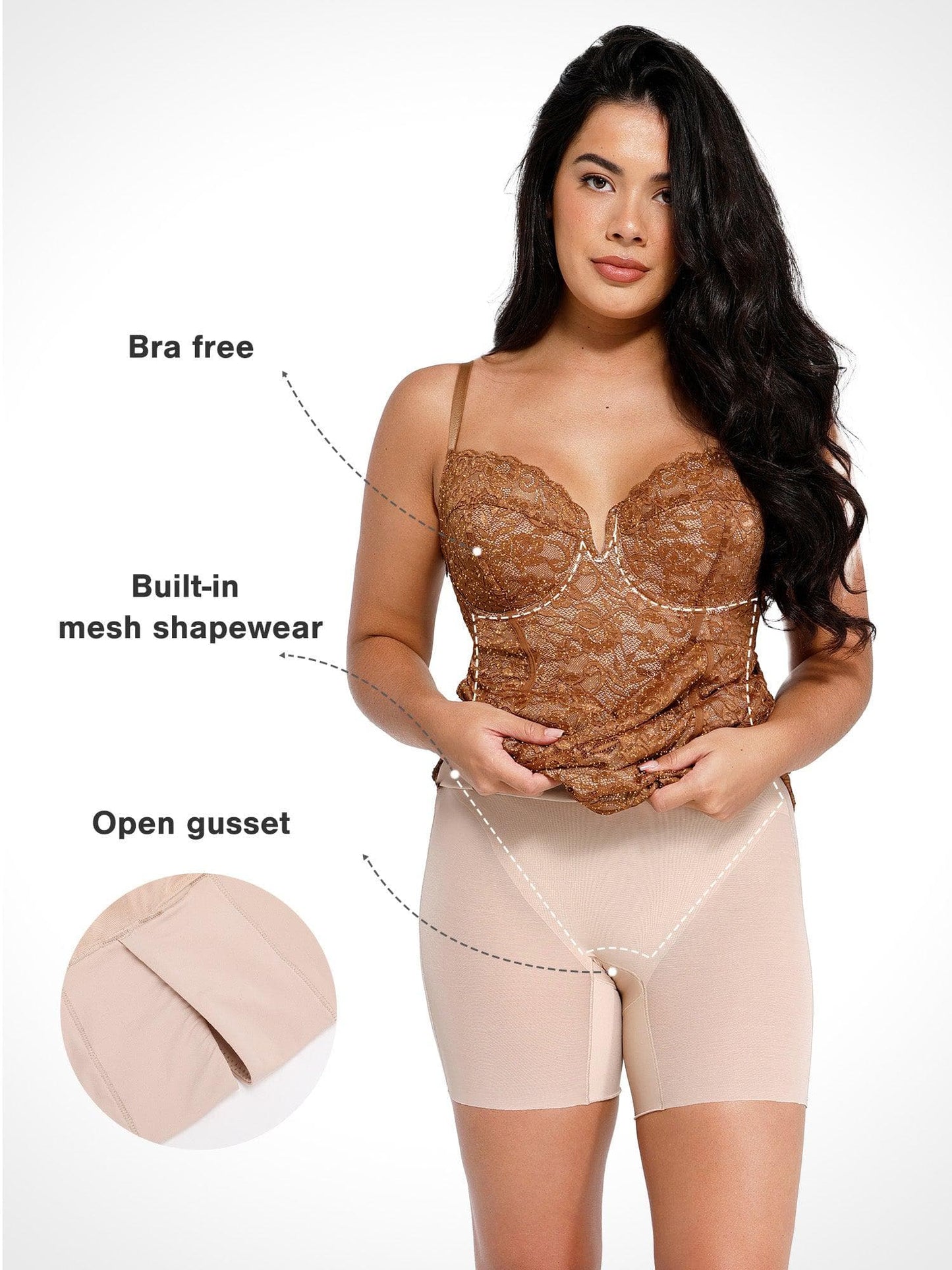 Shapewear Tamamı Dantelli Kum Saati Korse Yandan Yırtmaçlı Midi Elbise