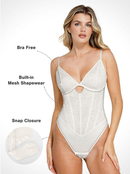 Shapewear Cutout Korse Kum Saati Şekillendirici Dantel Bodysuit