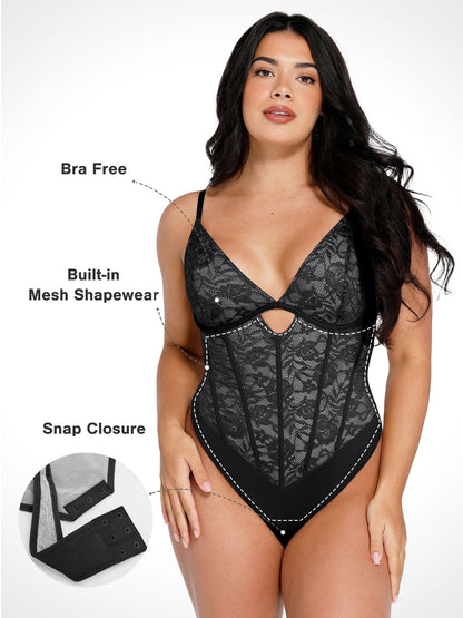 Shapewear Cutout Korse Kum Saati Şekillendirici Dantel Bodysuit