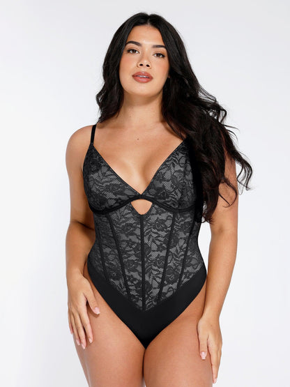 Shapewear Cutout Korse Kum Saati Şekillendirici Dantel Bodysuit