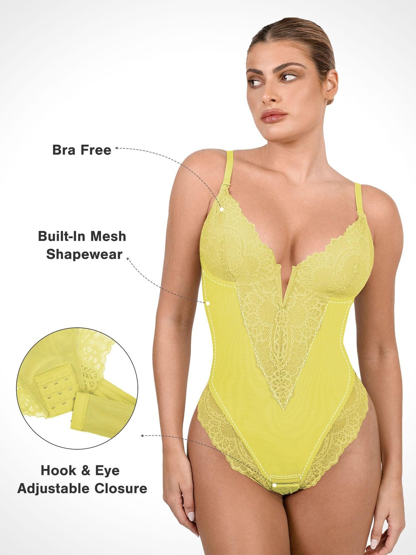 Shapewear Dantel Derin V Yaka Şekillendirici Tanga Bodysuit