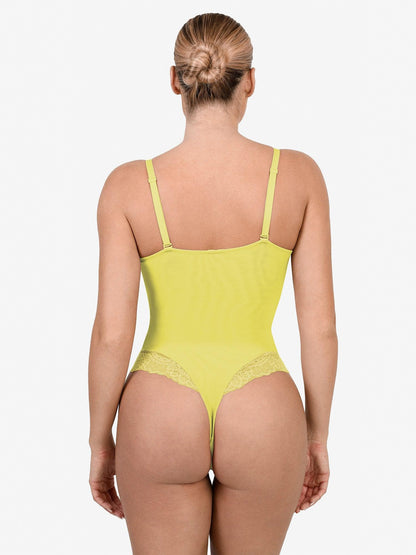 Shapewear Dantel Derin V Yaka Şekillendirici Tanga Bodysuit