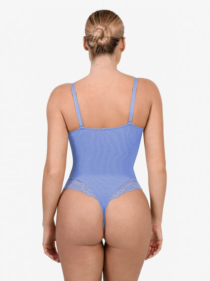 Shapewear Dantel Derin V Yaka Şekillendirici Tanga Bodysuit