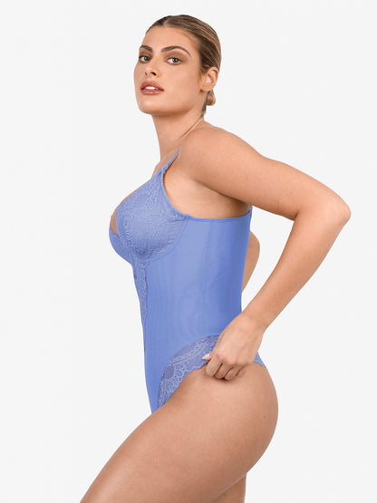 Shapewear Dantel Derin V Yaka Şekillendirici Tanga Bodysuit