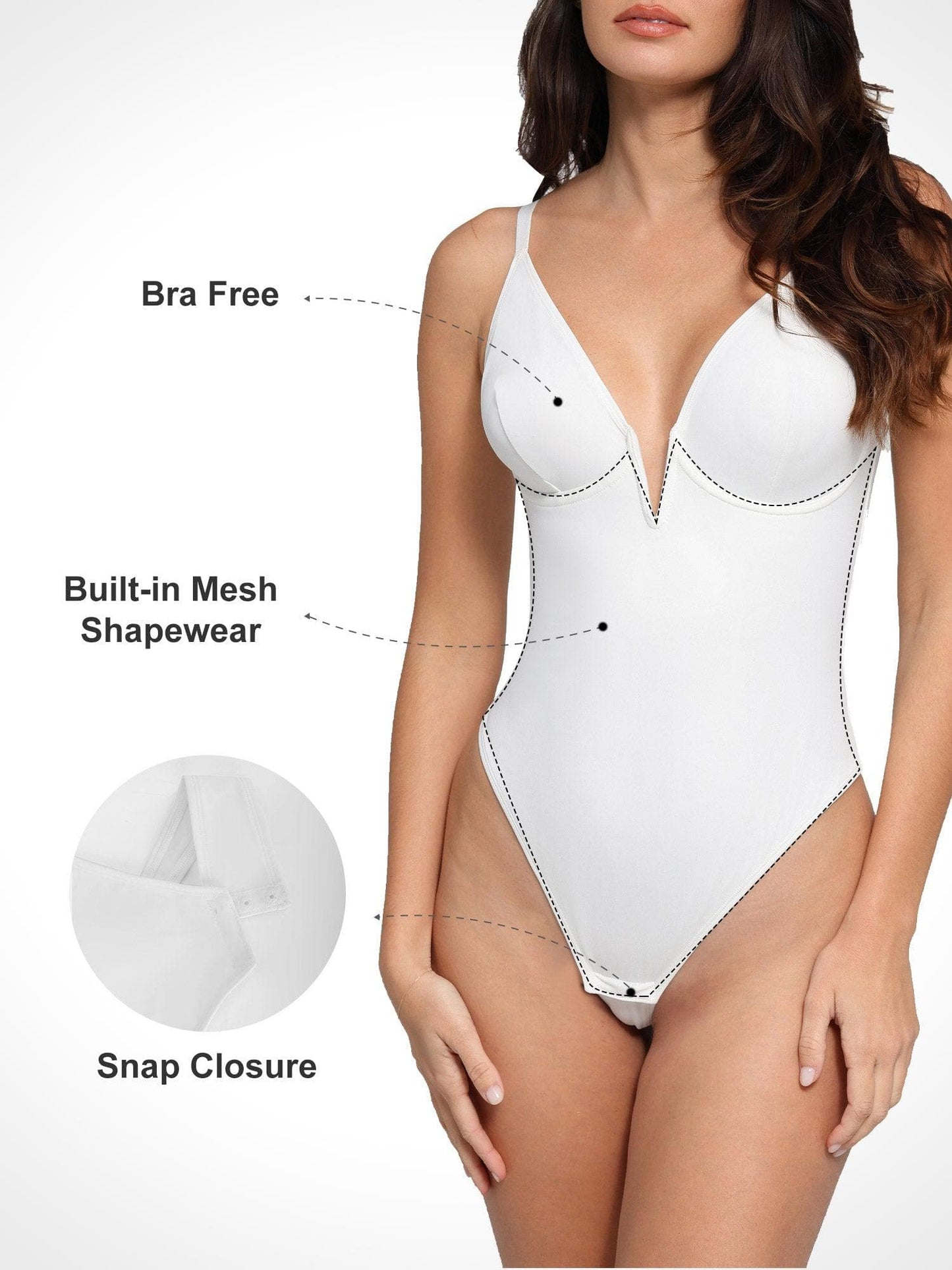 Shapewear Derin V Yaka Düşük Sırt Şekillendirici Tanga Bodysuit