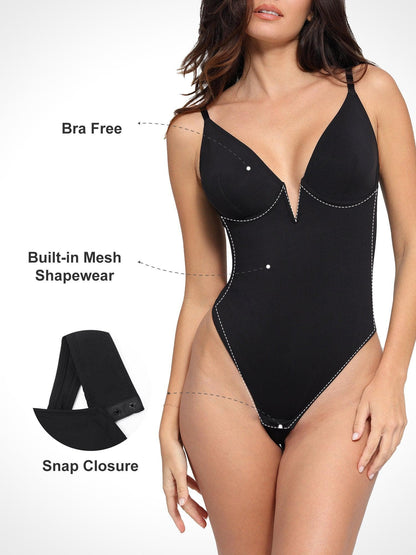 Shapewear Derin V Yaka Düşük Sırt Şekillendirici Tanga Bodysuit