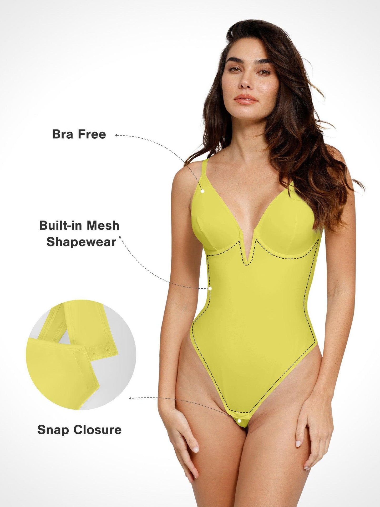 Shapewear Derin V Yaka Düşük Sırt Şekillendirici Tanga Bodysuit