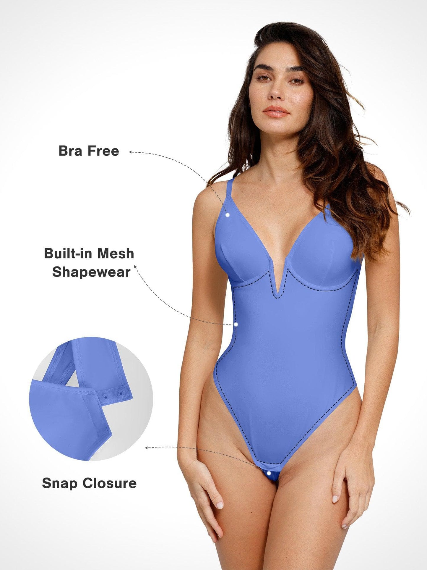 Shapewear Derin V Yaka Düşük Sırt Şekillendirici Tanga Bodysuit