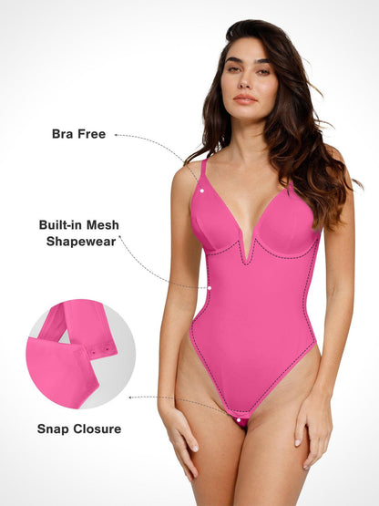 Shapewear Derin V Yaka Düşük Sırt Şekillendirici Tanga Bodysuit