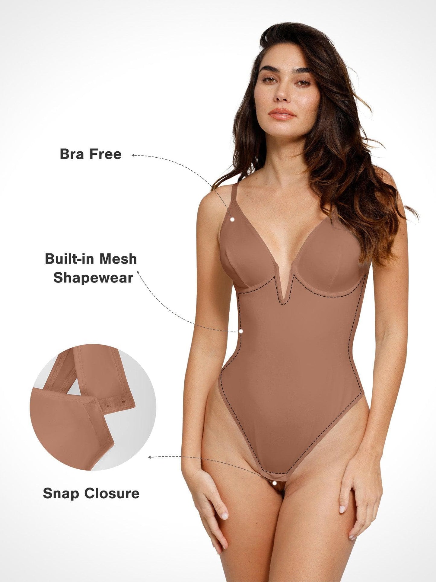 Shapewear Derin V Yaka Düşük Sırt Şekillendirici Tanga Bodysuit