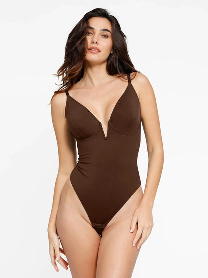 Shapewear Derin V Yaka Düşük Sırt Şekillendirici Tanga Bodysuit