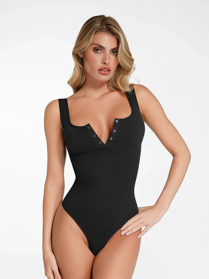 Shapewear Dikişsiz Modal Henley Kolsuz Bodysuit