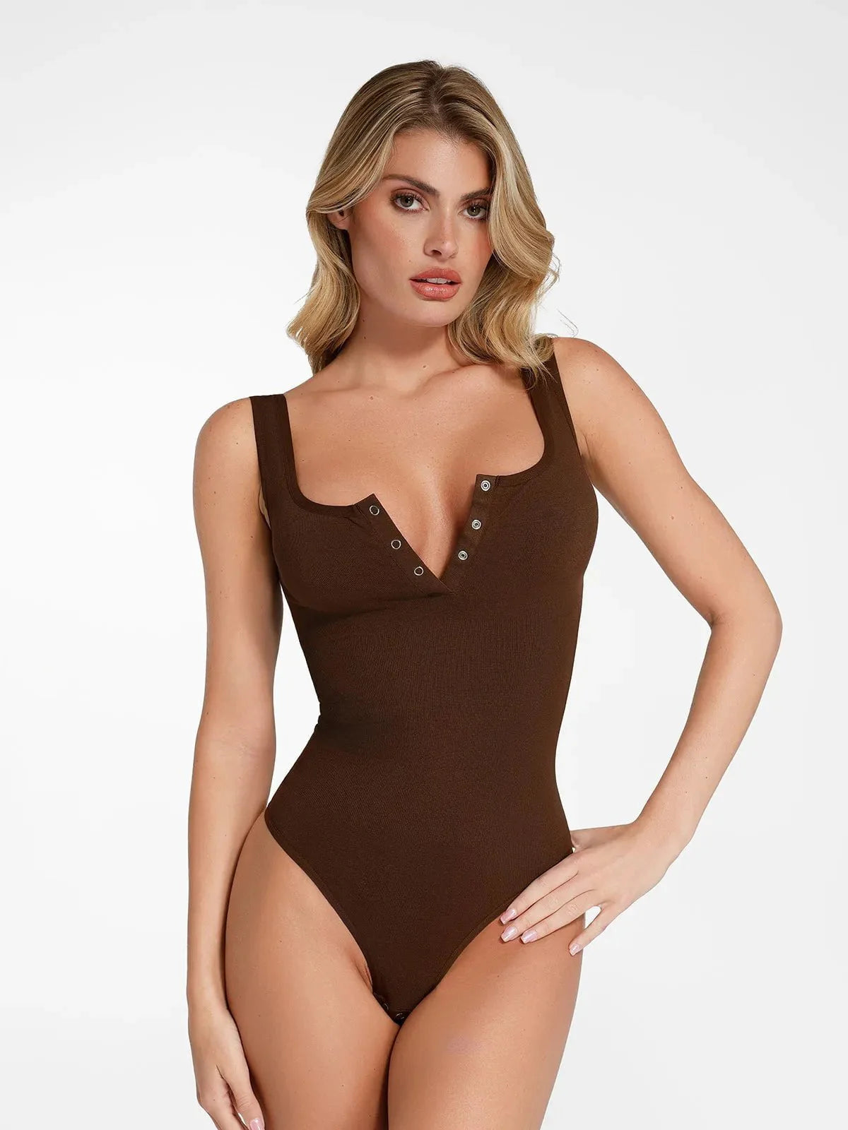 Shapewear Dikişsiz Modal Henley Kolsuz Bodysuit