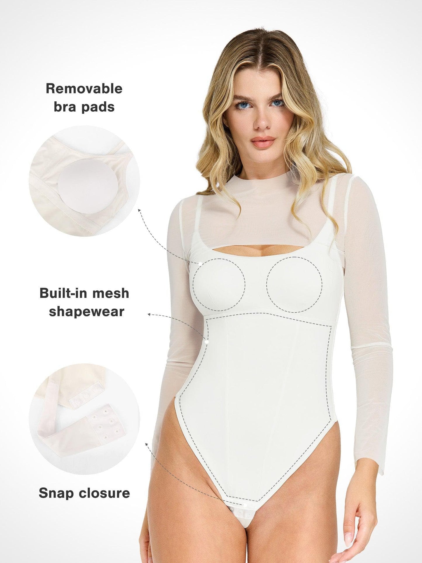 Shapewear Uzun Kollu Örgü Omuz Şekillendirici Bodysuit Set