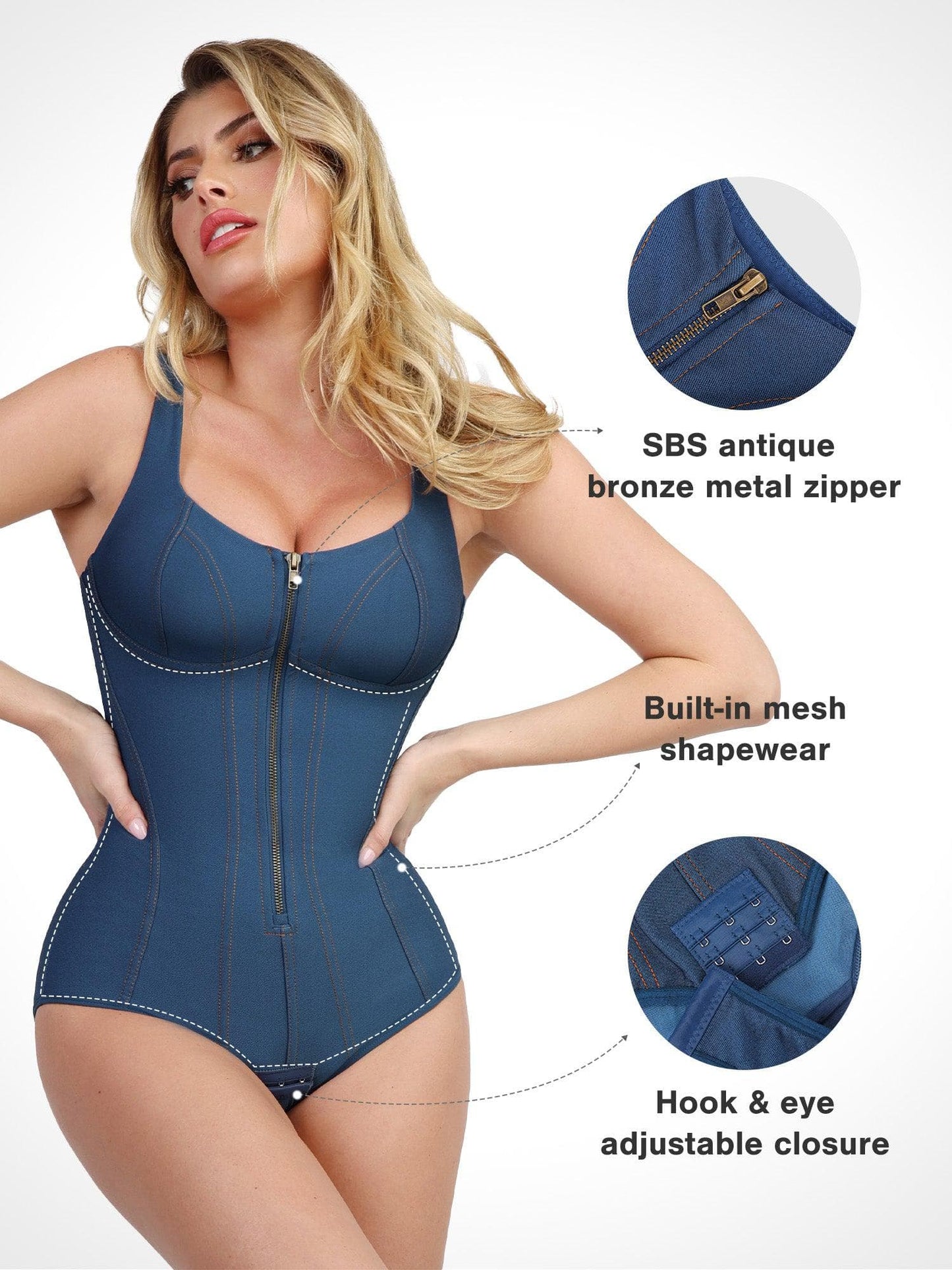 Shapewear Denim Karın Kontrol Korse Bodysuit