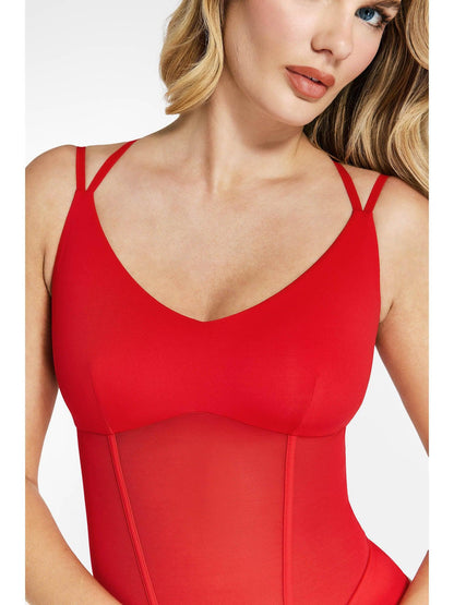 Shapewear Crisscross Sırt İllüzyonlu Örgü Şekillendirici Bodysuit