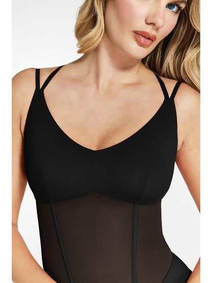 Shapewear Crisscross Sırt İllüzyonlu Örgü Şekillendirici Bodysuit