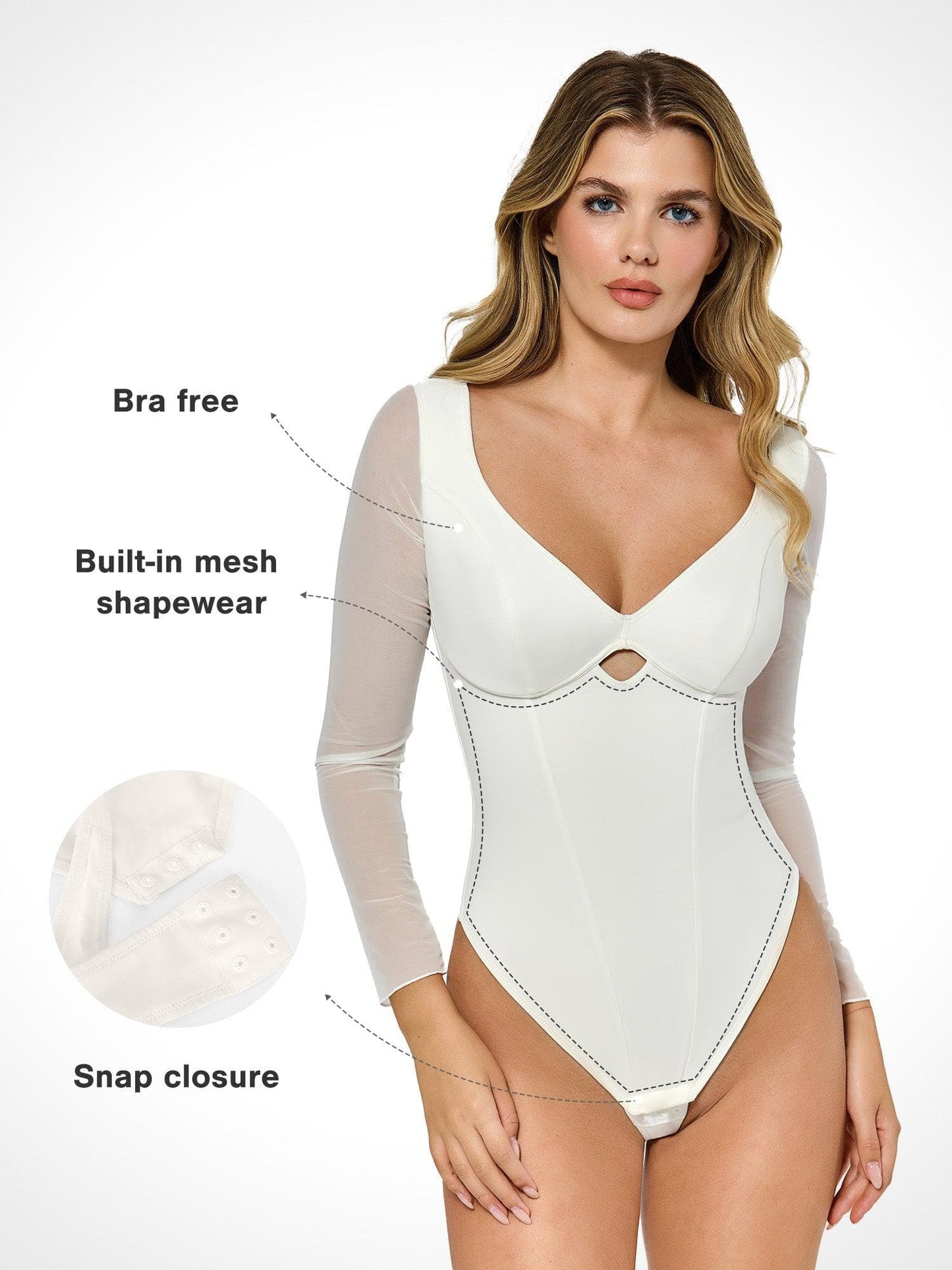 Shapewear File Kol Kesimli Tatlımsı Şekillendirici Bodysuit