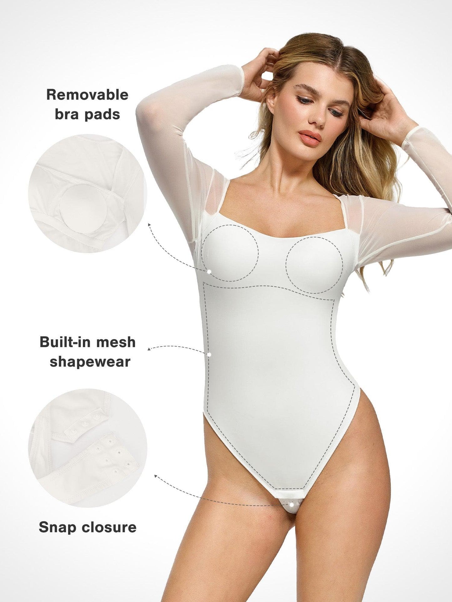 Shapewear File Kollu Kare Yaka Şekillendirici Bodysuit