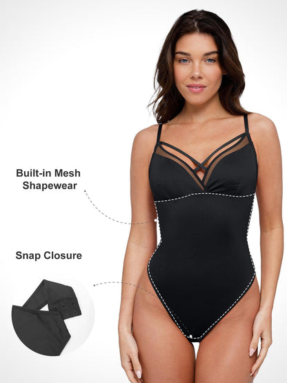 Shapewear Şeffaf Fileli Kolsuz Karın Kontrol Bodysuit