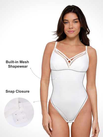 Shapewear Şeffaf Fileli Kolsuz Karın Kontrol Bodysuit