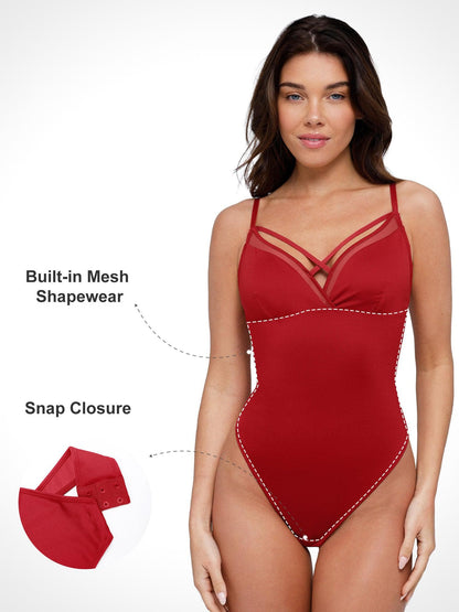 Shapewear Şeffaf Fileli Kolsuz Karın Kontrol Bodysuit