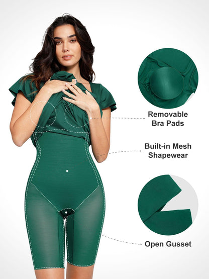 Shapewear Flutter Sleeve Şekillendirici A-Line Midi Elbise